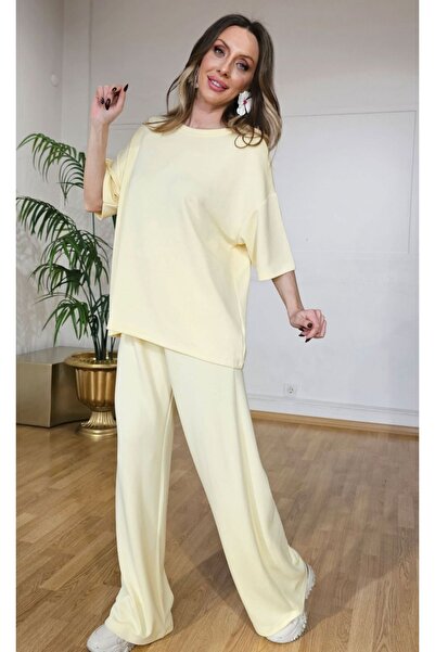 TrendyFashion Women's Yellow Modal Fabric Short Sleeve Tracksuit Set