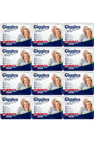 giggles Patient Diapers Adult Textile Surface with Waistband Medium - Medium (m) 360 Pieces (12Pk*30)