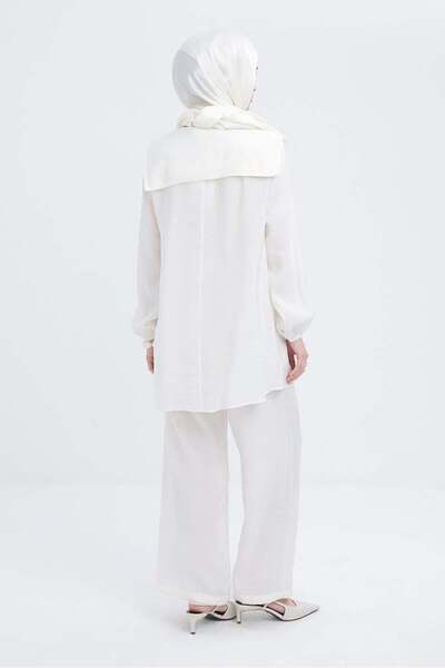 ALLDAY Ekru-Seyyar Yakalı Kolu Lastikli Modal Tunik