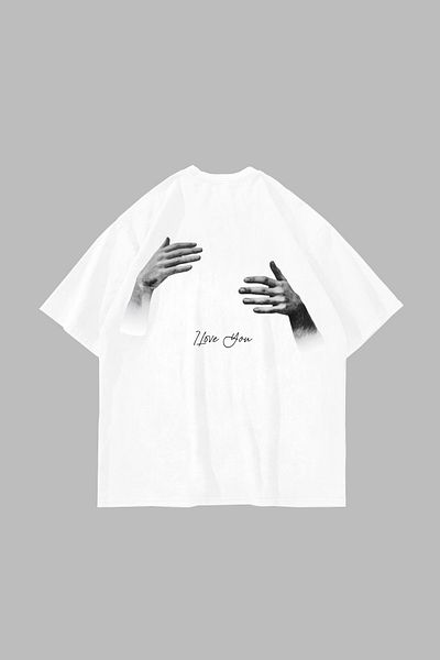 Sekizbiraltı I Love You Printed Oversize Unisex White Tshirt