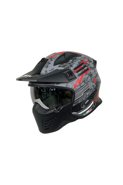 Sway X2 Tokyo Trooper Modüler Full Face Çene Sökülebilen Motosiklet Kaskı M Beden Siyah Kırmızı