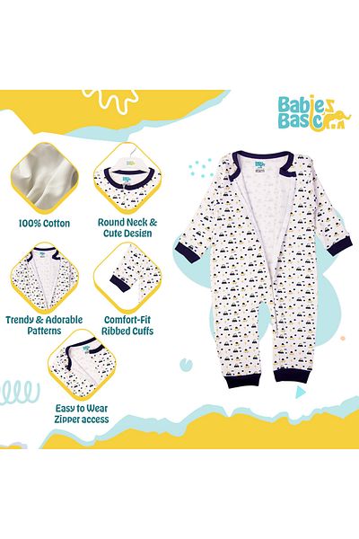 Babies Basic 100% Cotton Printed Long Sleeves Jumpsuit/Romper/Sleepsuit for babies