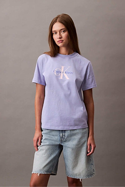 Calvin Klein Kadın Ck Hero Classic Mono T-Shirt - Mor
