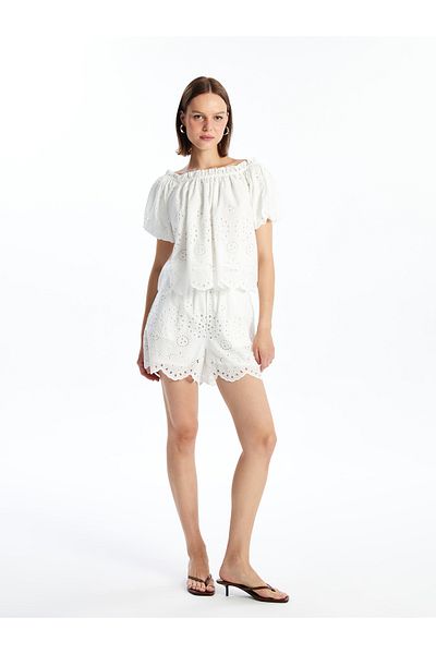 LC Waikiki Elastic Waisted Self-Patterned Women's Shorts