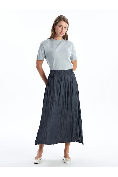 LC Waikiki Women's Elastic Waist Plain Pleated Satin Skirt