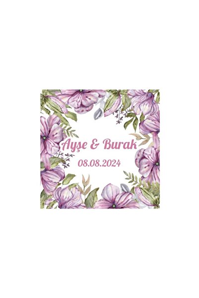 Reysa Tasarım ورود أرجوانية هينا خطوبة زفاف 3x3 سم علامة خاصة / 50 قطعة ملصق