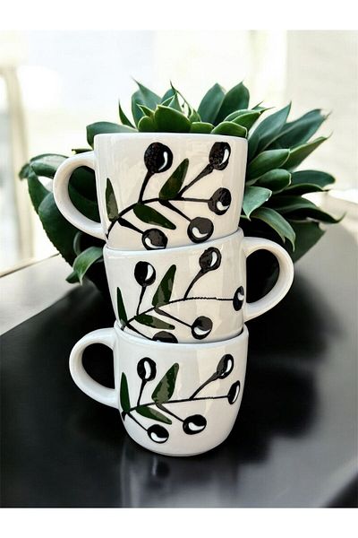 BB TRADE Handmade Olive Branch 3-Piece Ceramic Mug