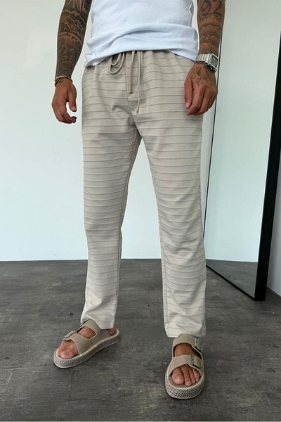 MADZEYMODA Ανδρικό φαρδύ εφαρμογή Loose Fit Ελαστική μέση Μπεζ Jogger KE-5046