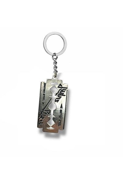 Herşey Nota Metal Keychain with Razor Figure – Gothic Style Silver Color Unisex Accessory