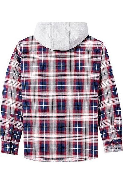 Kefitevd Men's flannel jacket with hood, padded, 100% cotton, KEFITEVD