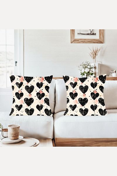 on the clouds Black Hearts Combination Hidden Zippered Throw Pillow Cover Sofa Pillow Case Set (2Pcs)