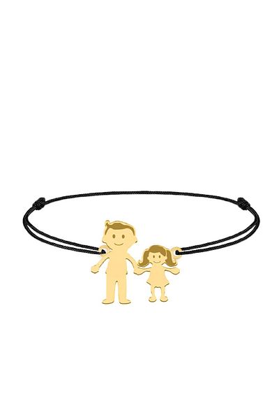 BijuBOX Brățară personalizată Tată și Fetiță, snur, argint 925 placat cu aur 24K - Family 2 Membri BijuBOX