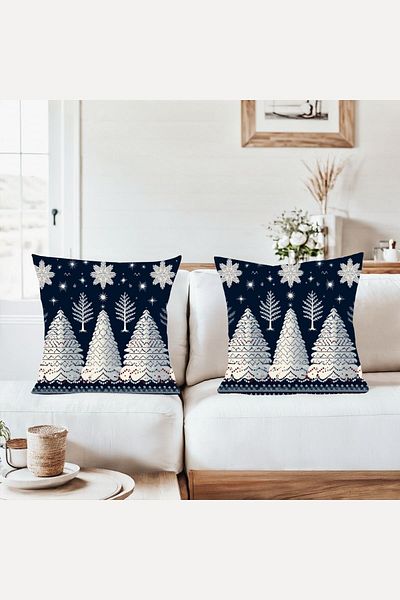 on the clouds Navy Blue New Year Themed Combination Hidden Zippered Throw Pillow Cover Sofa Pillow Cover Set (2Pcs)