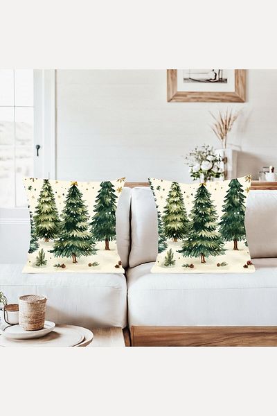 on the clouds Green Pine Trees New Year Combination Hidden Zippered Throw Pillow Cover Sofa Pillow Case Set (2Pcs)