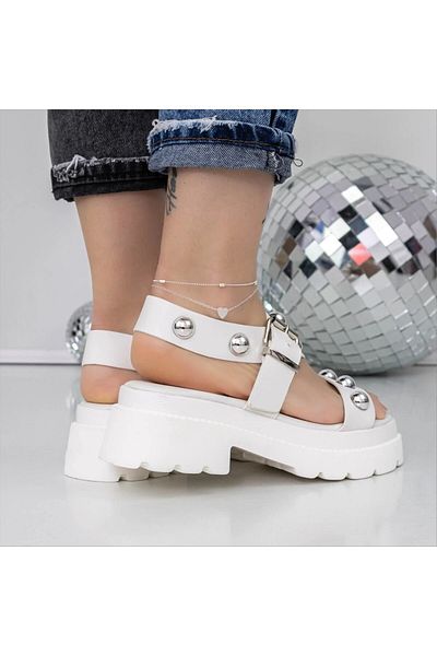 Kalapod Women's white sandals made of organic leather Sandara