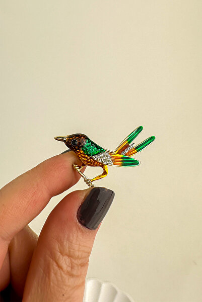 Modex Altın rengi Taş Detay Kuş Broş (4cm)