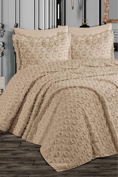 Çeyiz Diyarı Dowry Land Malina Pompom 3 Piece Double Pique Set Beige