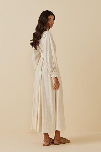 Fahhar Linen Shirt Dress Beige
