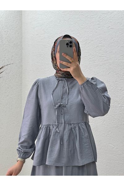 MİHRA STORE Zenira Strawberry Skirt Piped Button Suit-Na3389 Gray