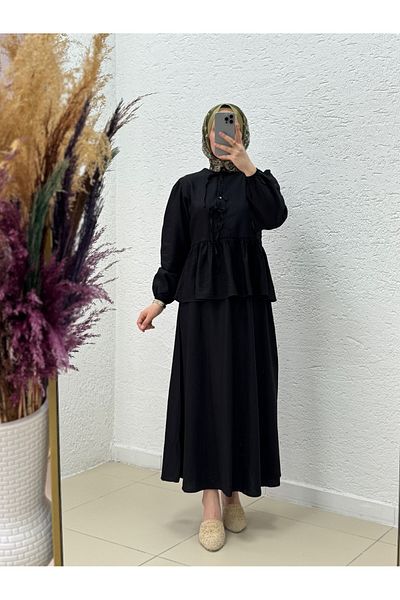 MİHRA STORE Zenira Strawberry Skirt Piping Button Suit-Na3389 Black