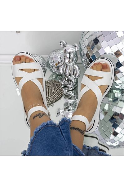 Kalapod Women's white platform sandals made of organic leather Sarovia