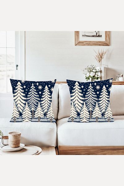 on the clouds Pine Tree New Year's Day Combination Hidden Zippered Throw Pillow Cover Sofa Pillow Cover Set (2Pcs)