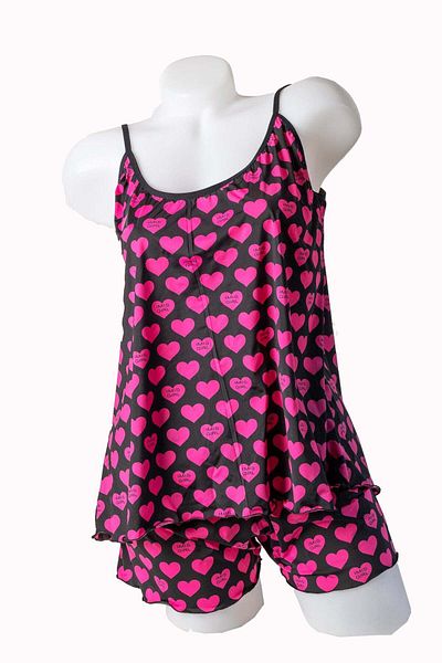 BLD by Exclusive Women's pajamas, printed microfiber, elastic, black with hearts, Pinky Heart, BLD by Exclusive