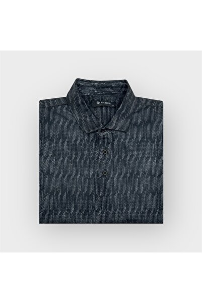 KAMER Modern Fit Shirt Collar Short Sleeve Patterned Black T-Shirt 5062S