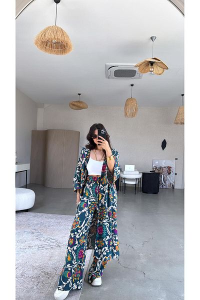Buket Teke Petrol Juna Kimono Pants Set