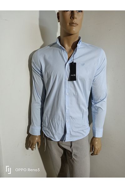 NÇB Спортна памучна риза с дълъг ръкав slim fit