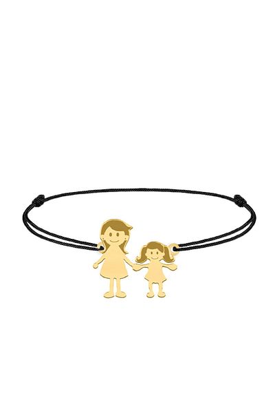 BijuBOX Brățară personalizată mamă și fetită, snur negru, argint 925 placat cu aur 24K - Family 2 membri