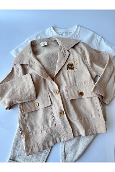 Mylamia Beige Jacket Shirt Short Sleeve T-Shirt Linen Pants Boy's Suit