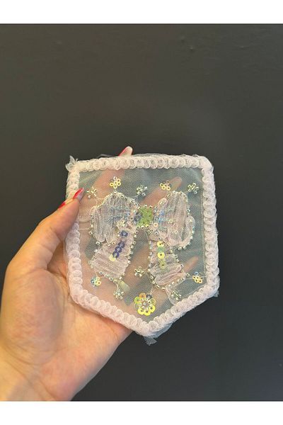 Gönülden Tasarım 14X12Cm Bead Puls Embroidery Bow Pocket Armaa Sewing Applique Pink