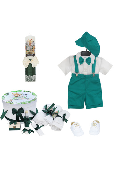 Recostore Trusou complet pentru botez de baieti, Safari, verde, 14 piese, REC...