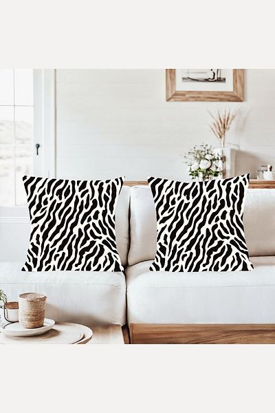 on the clouds Black Zebra Patterned Combination Hidden Zippered Throw Pillow Cover Sofa Pillow Case Set (2Pcs)