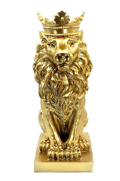 DEKORANLA Altın renkli detaylı aslan temalı polyester büst heykel, şık ve dek...