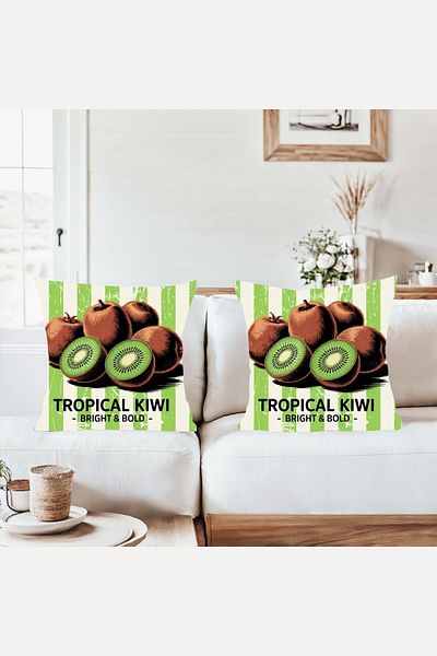 on the clouds Vintage Tropical Kiwi Pattern Combination Hidden Zipper Throw Pillow Cover Sofa Pillowcase Set(2Pcs)