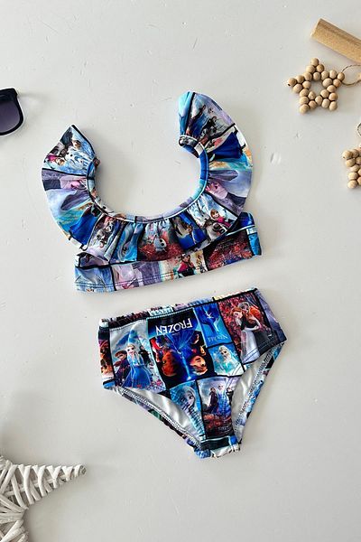 Minigimin Cicileri My Little Cicileri (2-10 Years) Frzn Patterned Girl's Swimsuit Set - Blue
