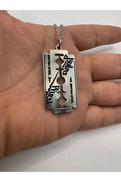 Herşey Nota Gothic Style Necklace with Razor Figure – Silver Color Unisex Metal Jewelry