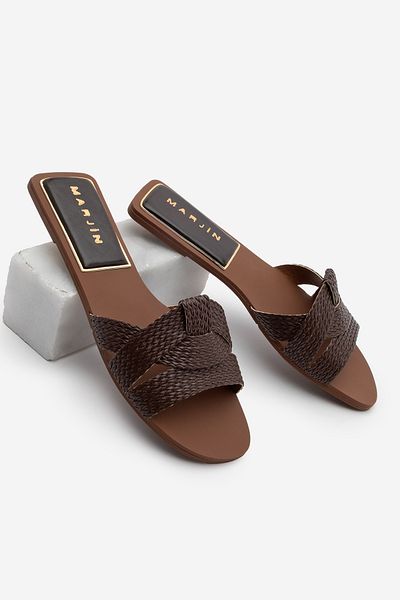 Marjin Women's Braided Strap Casual Slippers Solet Brown