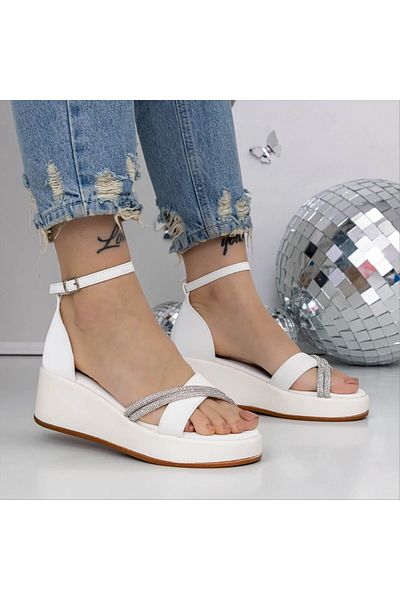 Kalapod Women's white platform sandals made of organic leather Seluna