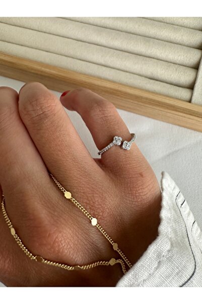 ringbox Silver Colored Stone Clover Pinky Ring