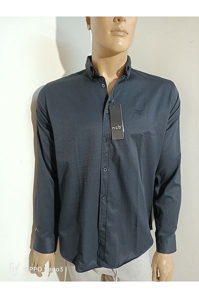 NÇB Спортна памучна риза с дълъг ръкав slim fit