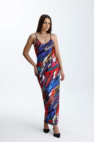 Sense Φόρεμα Lycra Viscose με λουράκι με σχισμή |   ELB35782 Μοτίβο πινέλου