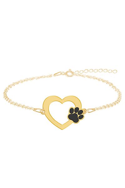 BijuBOX Brățară personalizată inimioară și labuță din argint 925 placat cu aur 24K - Paw Lover, BijuBOX