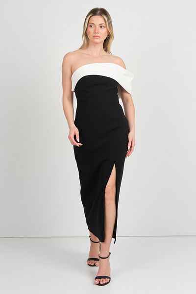 Dans Women's Sleeve Detailed Strapless Midi Evening Dress 1816 Black