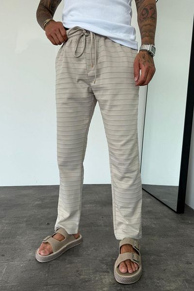 MADZEYMODA Ανδρικό φαρδύ εφαρμογή Loose Fit Ελαστική μέση Μπεζ Jogger KE-5046