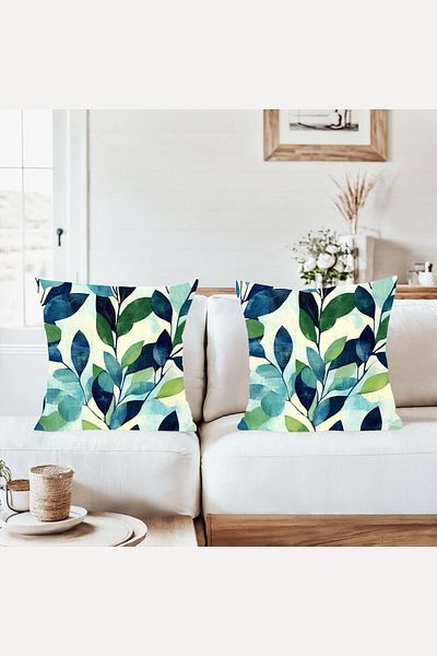 on the clouds Modern Green Leaves Combination Hidden Zippered Throw Pillow Cover Sofa Pillow Case Set (2Pcs)