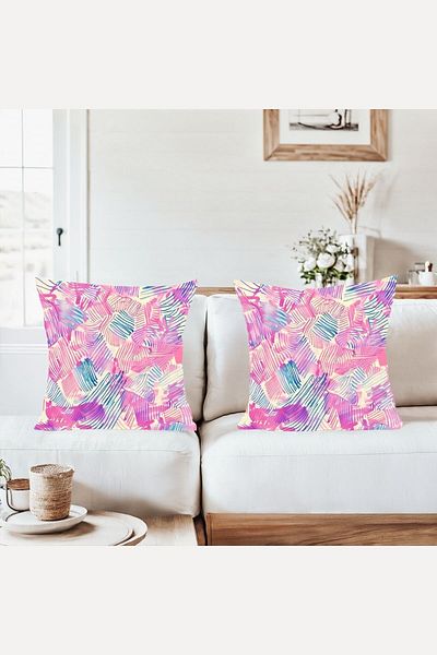 on the clouds Pink Blue Lines Combination Hidden Zipper Throw Pillow Cover Sofa Pillow Case Set (2Pcs)