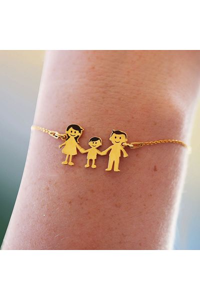 BijuBOX Brățară personalizată Family 3 membri din argint 925 placat cu aur 24K - Mamă, băiețel, tată BijuBOX